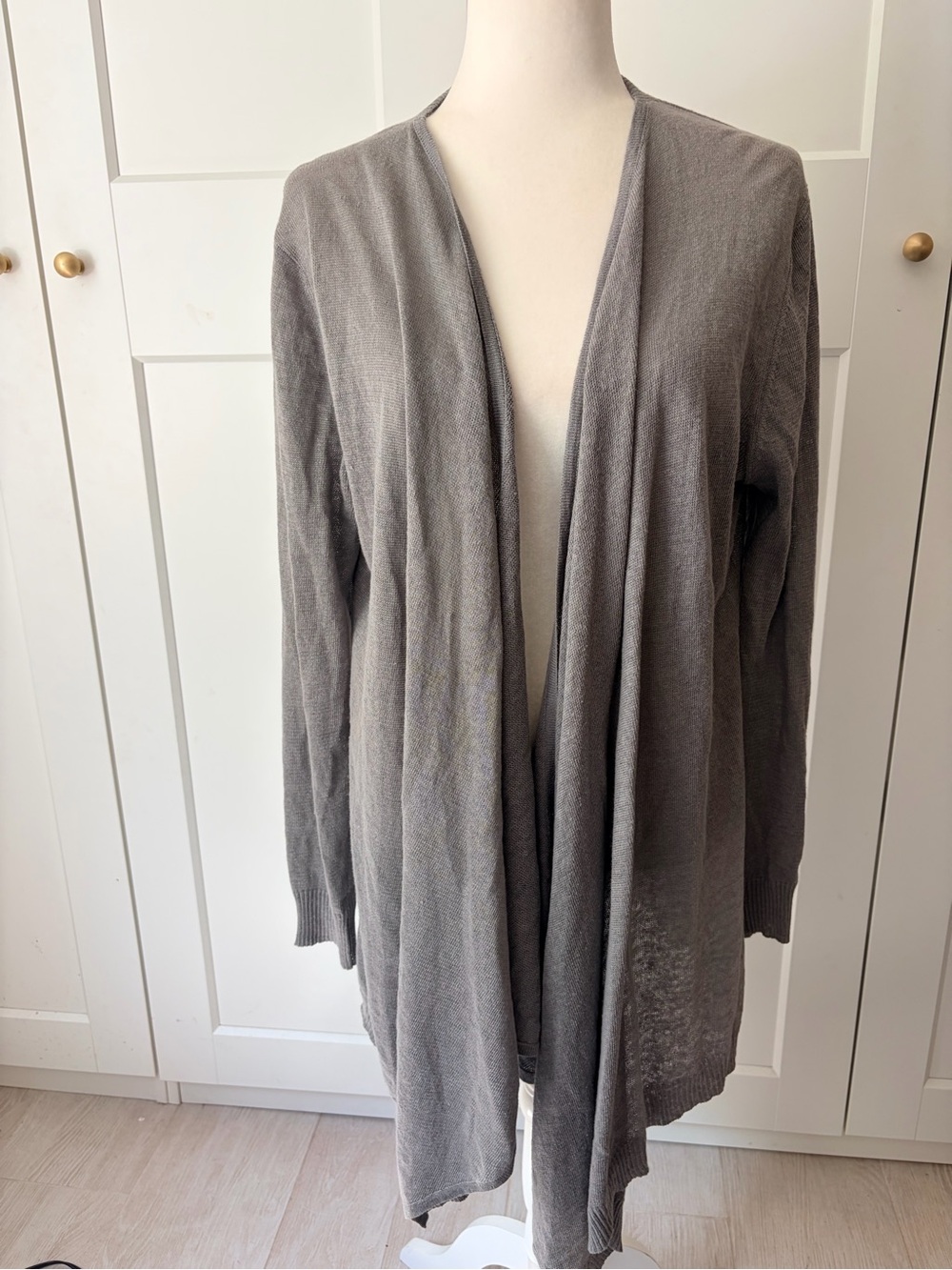 Saks Fifth Avenue Linen Lightweight Gray Open-Front Cardigan | L
